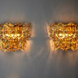 Pair of kinkeldey wall lamps, 2 levels, cut crystals germany, 1970