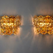 Pair of kinkeldey wall lamps, 2 levels, cut crystals germany, 1970