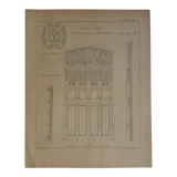 Ancient lithograph architecture detail of the porch of a church