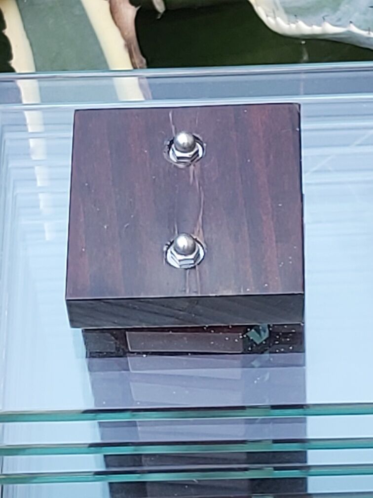 Demeter wood and glass lamp Maison Desny 1980