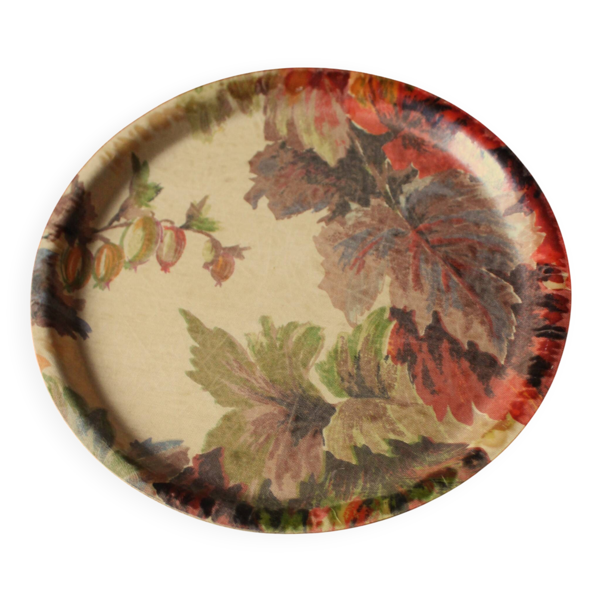 Round unbreakable plastic tray with vintage foliage