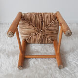 Vintage children's chair in wood and straw
