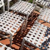 4 chairs & 2 vintage woven lounge armchairs triconfort, 1980 France