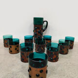 Vintage copper base bubble glass vase & glasses Nanny Still Raak