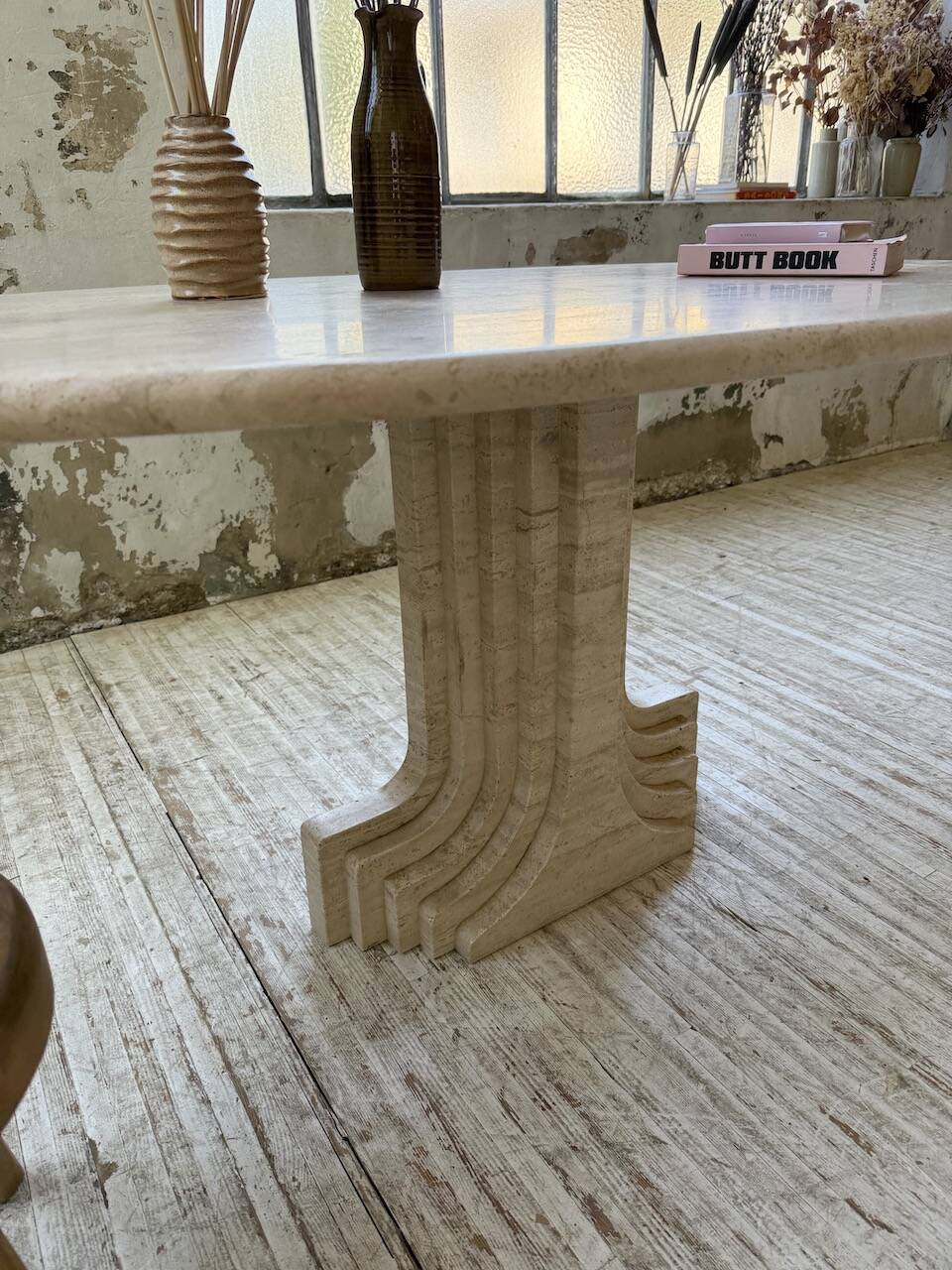 Travertine dining table 1970 Italy Tobia Scarpa