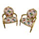 Pair of armchairs Louis XV style printed flower