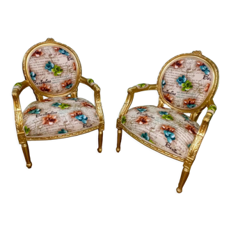 Pair of armchairs Louis XV style printed flower