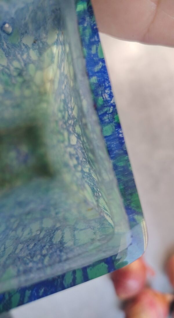 Vase Colonne Mosaïque Verre Craquelé Murano Bleu Vert 26cm