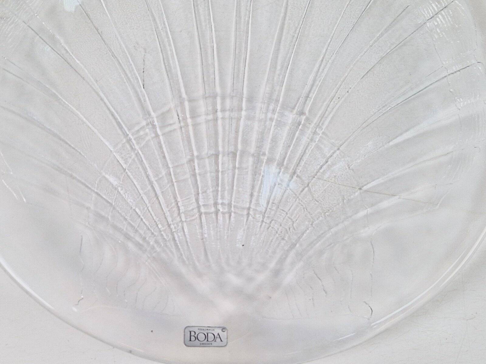 Vintage Glass Seafood Serving Bowl, Plate and Dinner Plates by Ann Warff for Kosta Boda, Sweden, 1970s, Set of 8