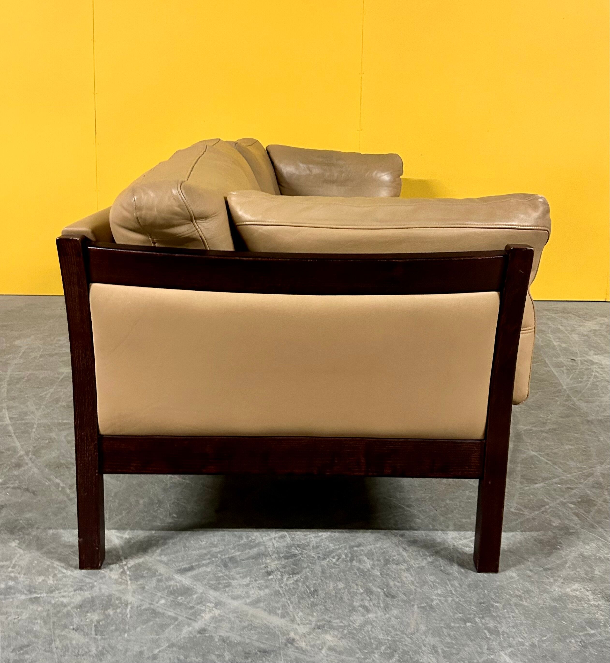 Danish vintage 3 seater tan leather sofa, 1960s