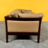Danish vintage 3 seater tan leather sofa, 1960s