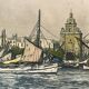 Frédéric Louis Levé, Aquatint Port of La Rochelle framed late 19th century