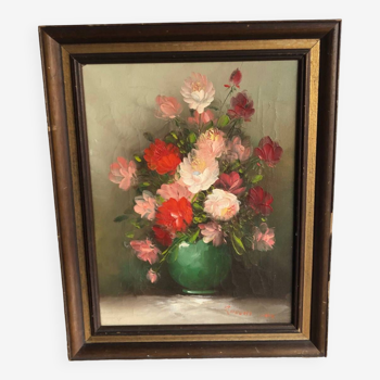 Huile sur toile nature morte bouquet de fleurs