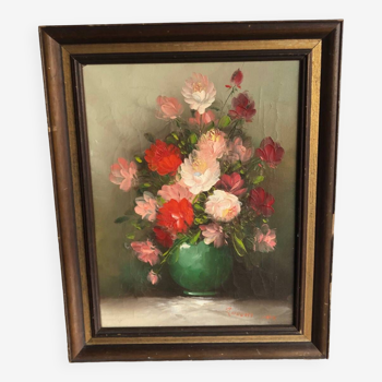 Oil on canvas still life bouquet of flowers