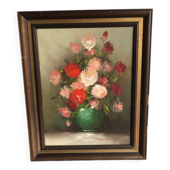 Huile sur toile nature morte bouquet de fleurs