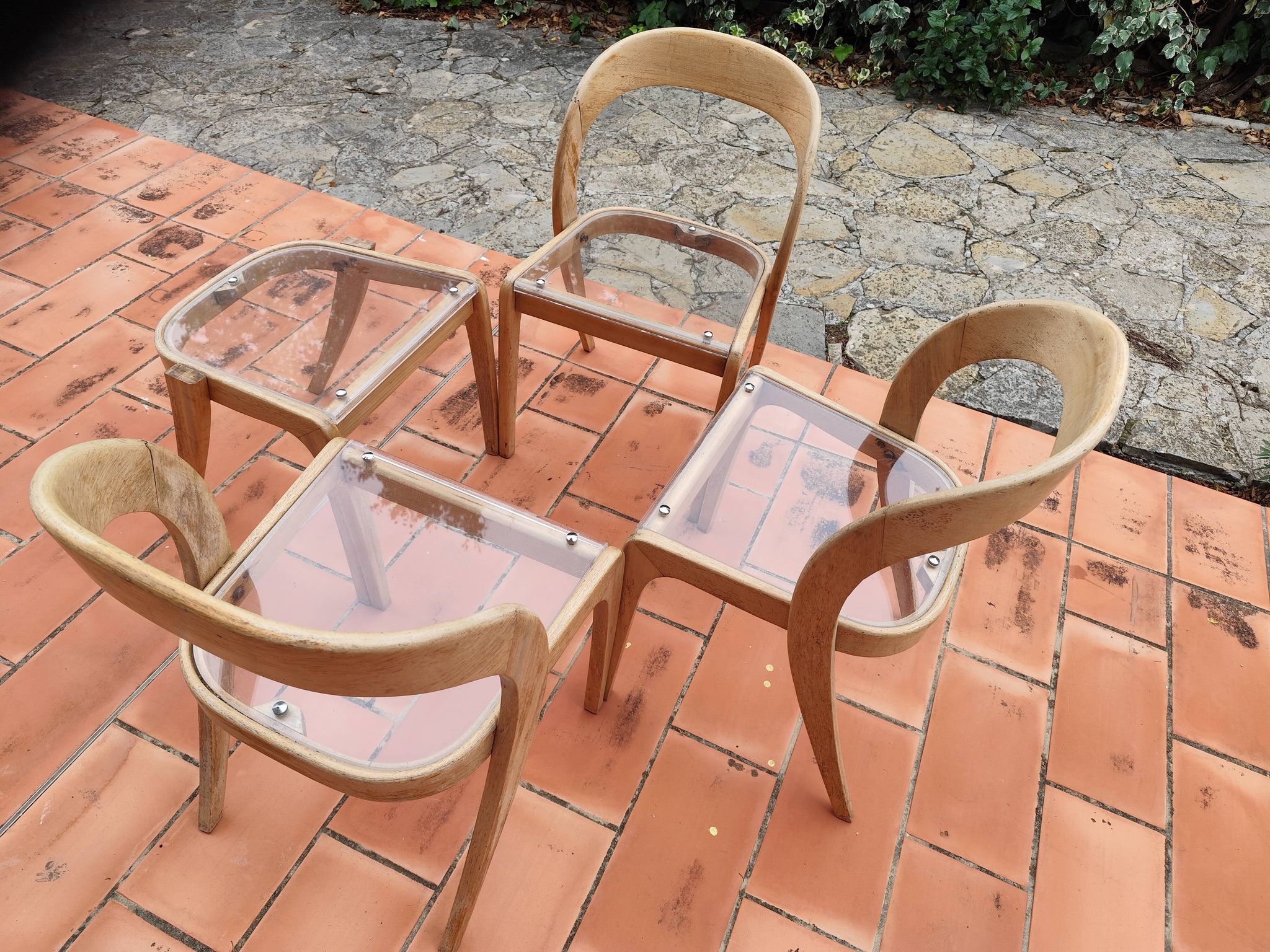 Set of 3 chairs + 1 stool baumann model gondole light oak reinterpreted