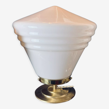 Lampe à poser globe ancien en verre Opaline forme vintage Vendôme diamant