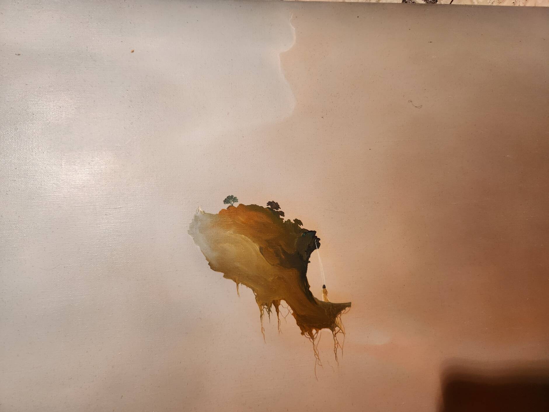 Grand tableau huile sur toile onirique signé Jean Guy Berlanger titre Vague