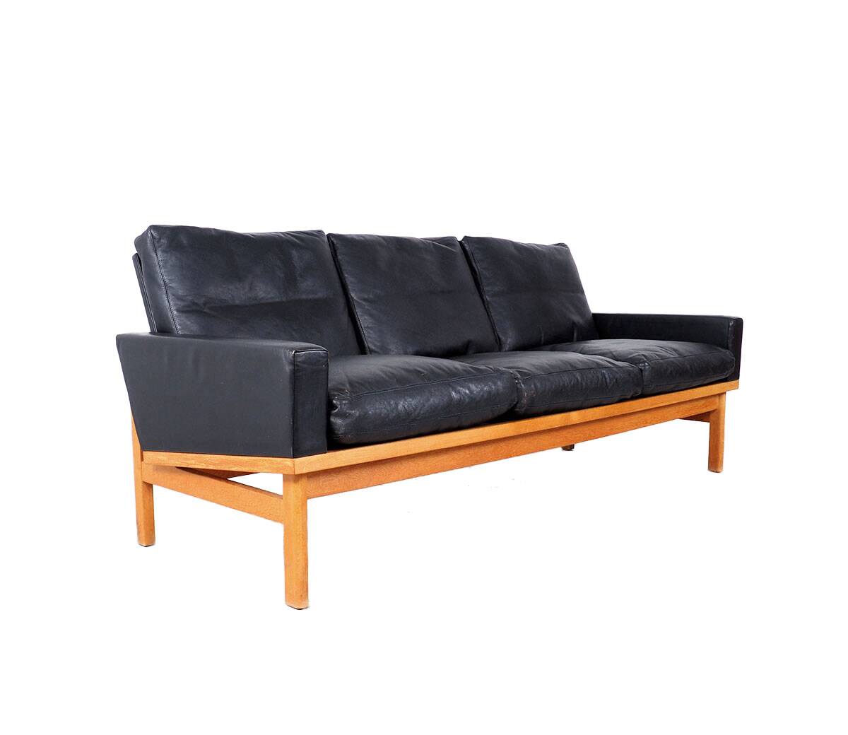 Vintage Black Leather Sofa by Poul M. Volther for Erik Jørgensen, 1960s