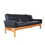 Vintage Black Leather Sofa by Poul M. Volther for Erik Jørgensen, 1960s