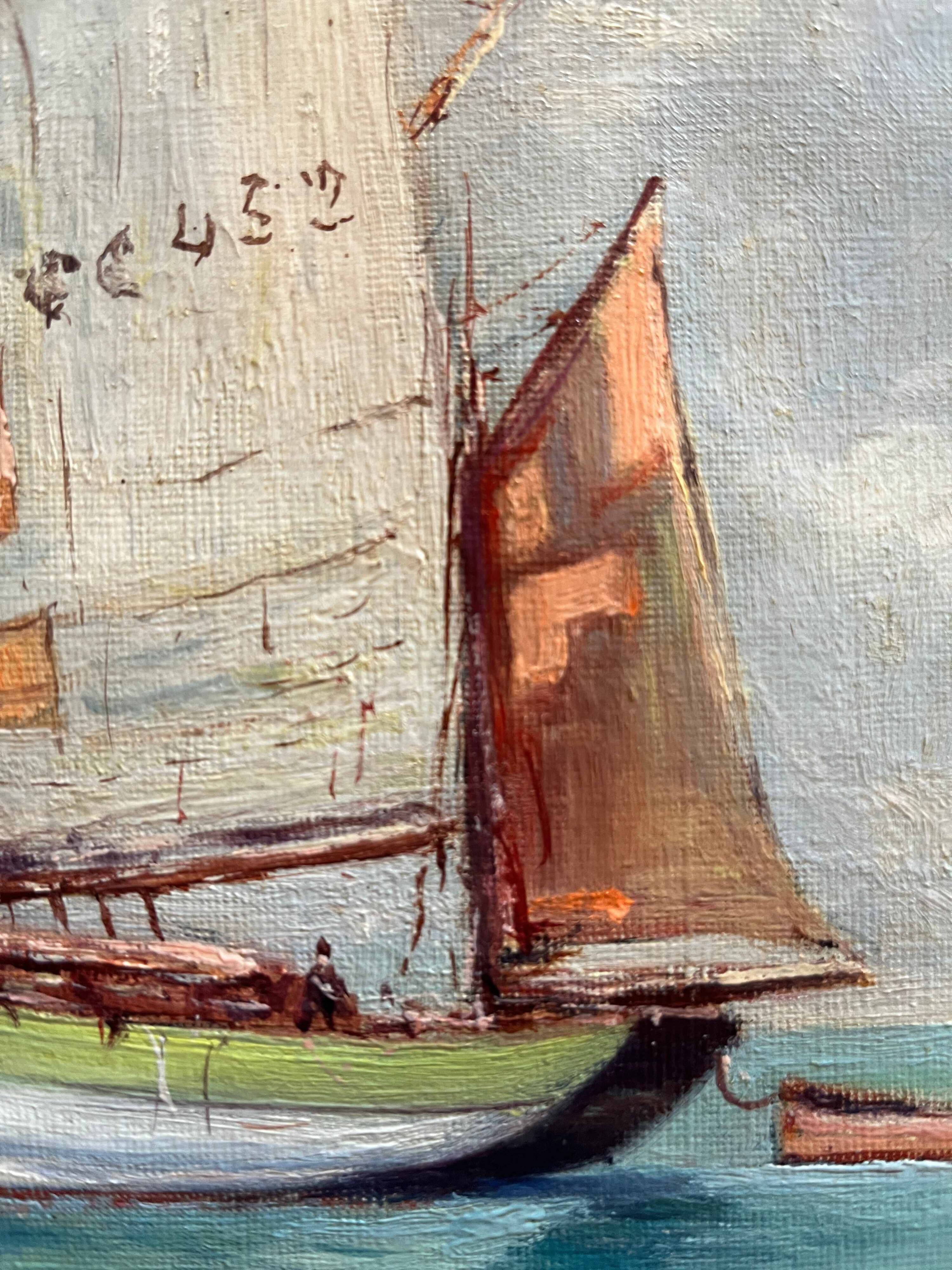 Tableau HST/P Marine Sailing Boat in Calm Weather signed (circa 1950)