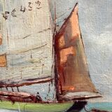Tableau HST/P Marine Sailing Boat in Calm Weather signed (circa 1950)