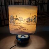 Ceramic lamp, Montclus art workshop, silk lampshade, hand painted