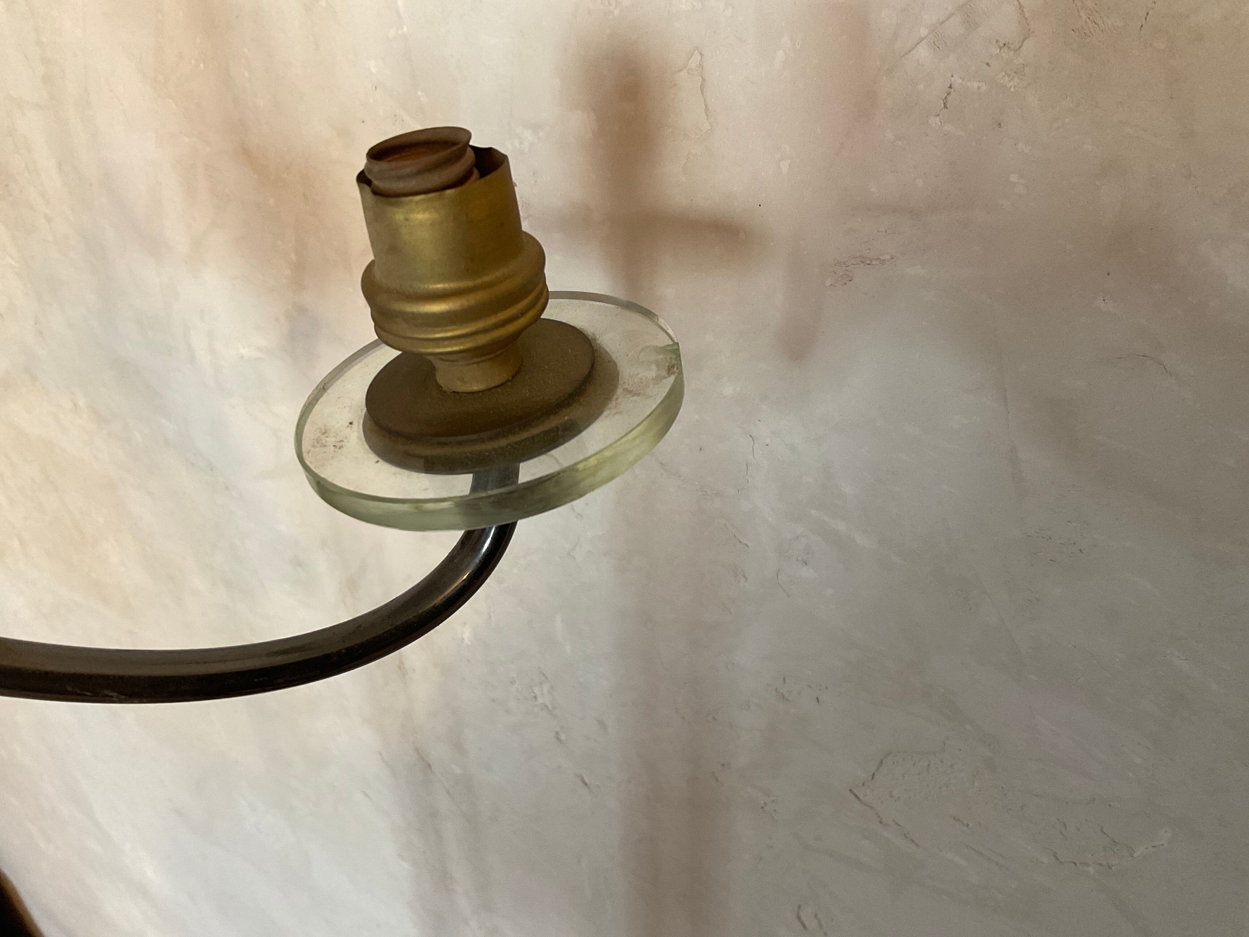 Lampadaire design bronze ,laqué noir et coupelle en verre