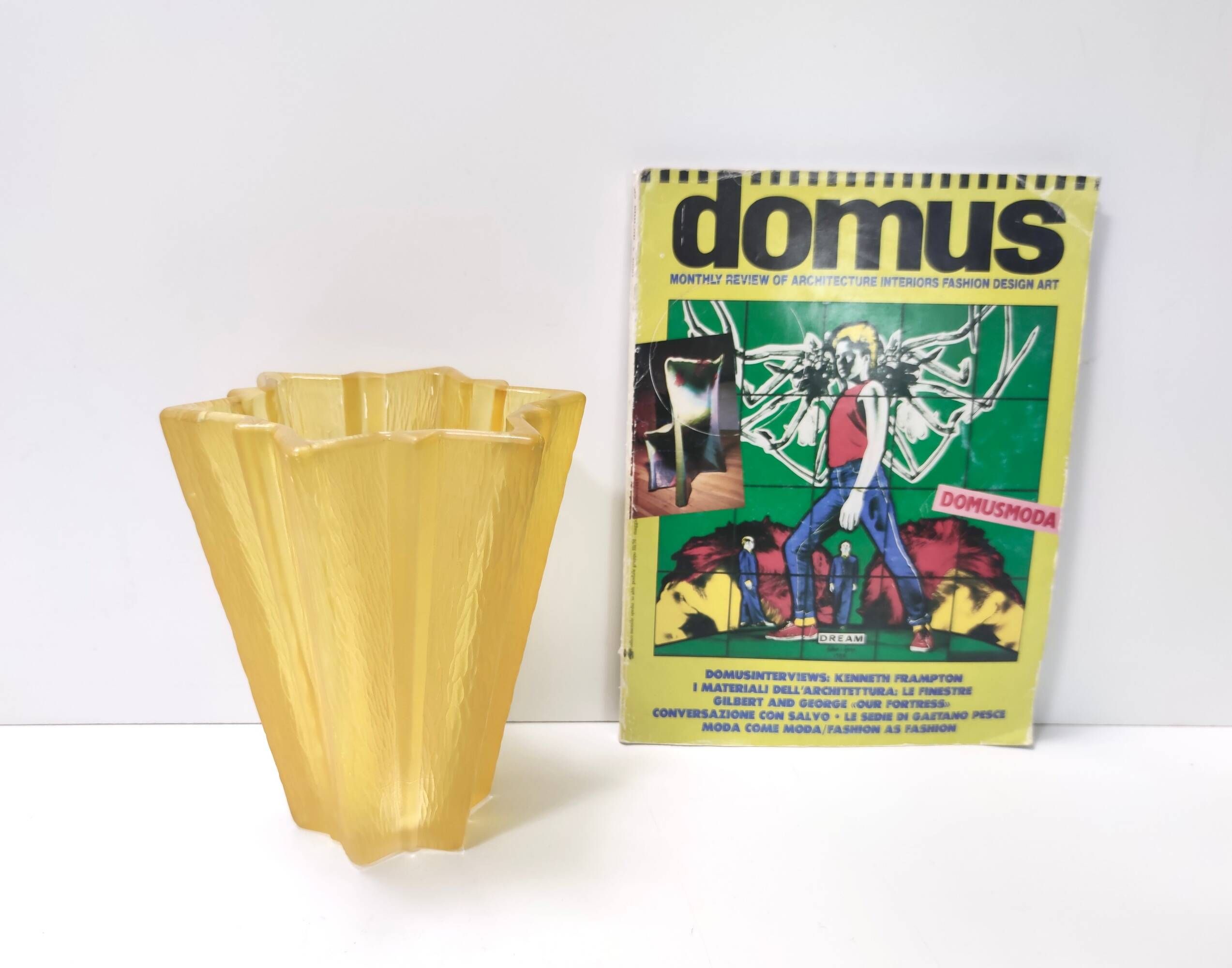 Art Deco Star Shaped Yellow Glass Vase Attributed to Pierre D'Avesn for Dau