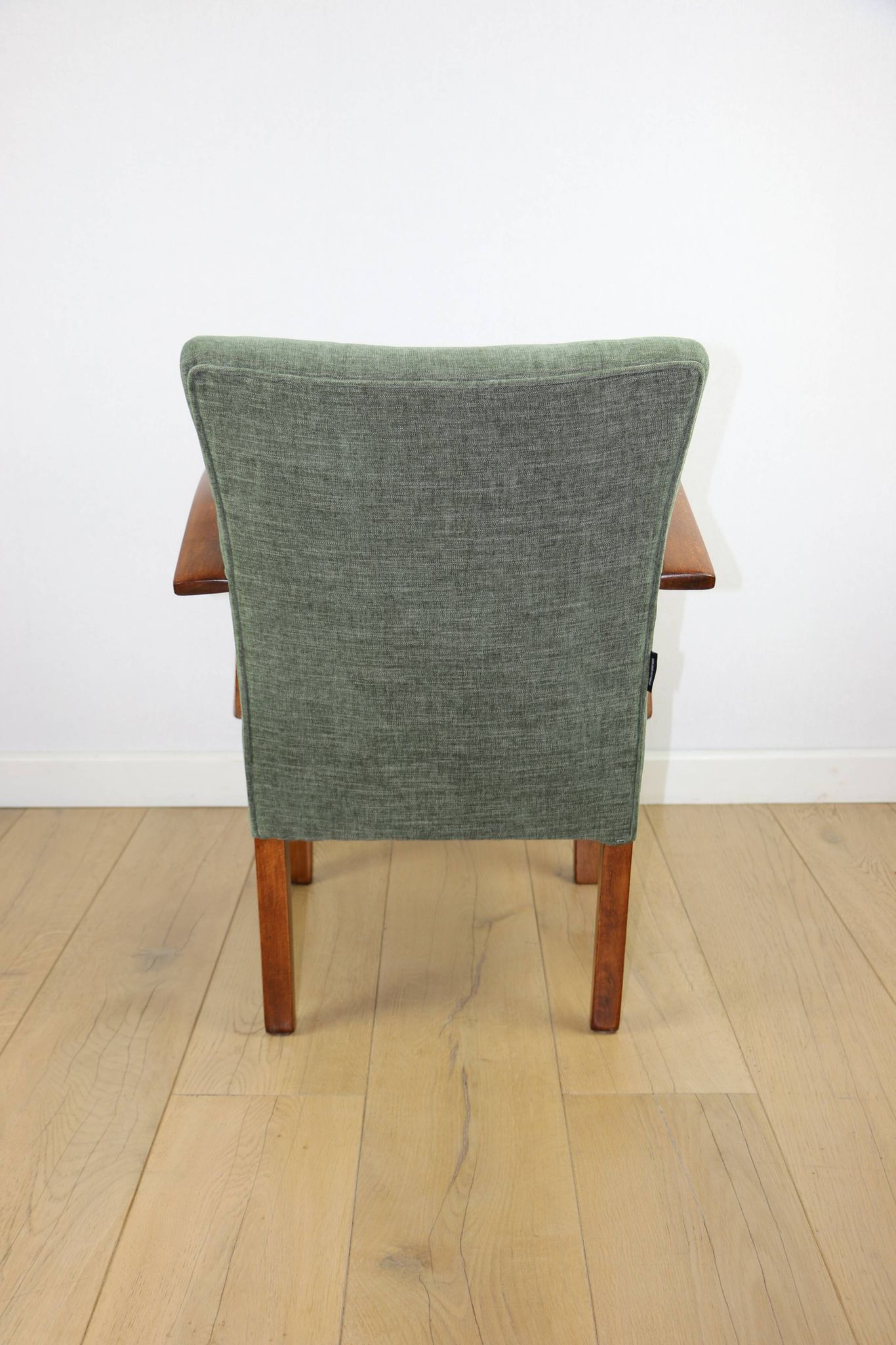 Fauteuil vintage Art Déco en bois courbé et tissu vert olive
