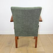 Fauteuil vintage Art Déco en bois courbé et tissu vert olive