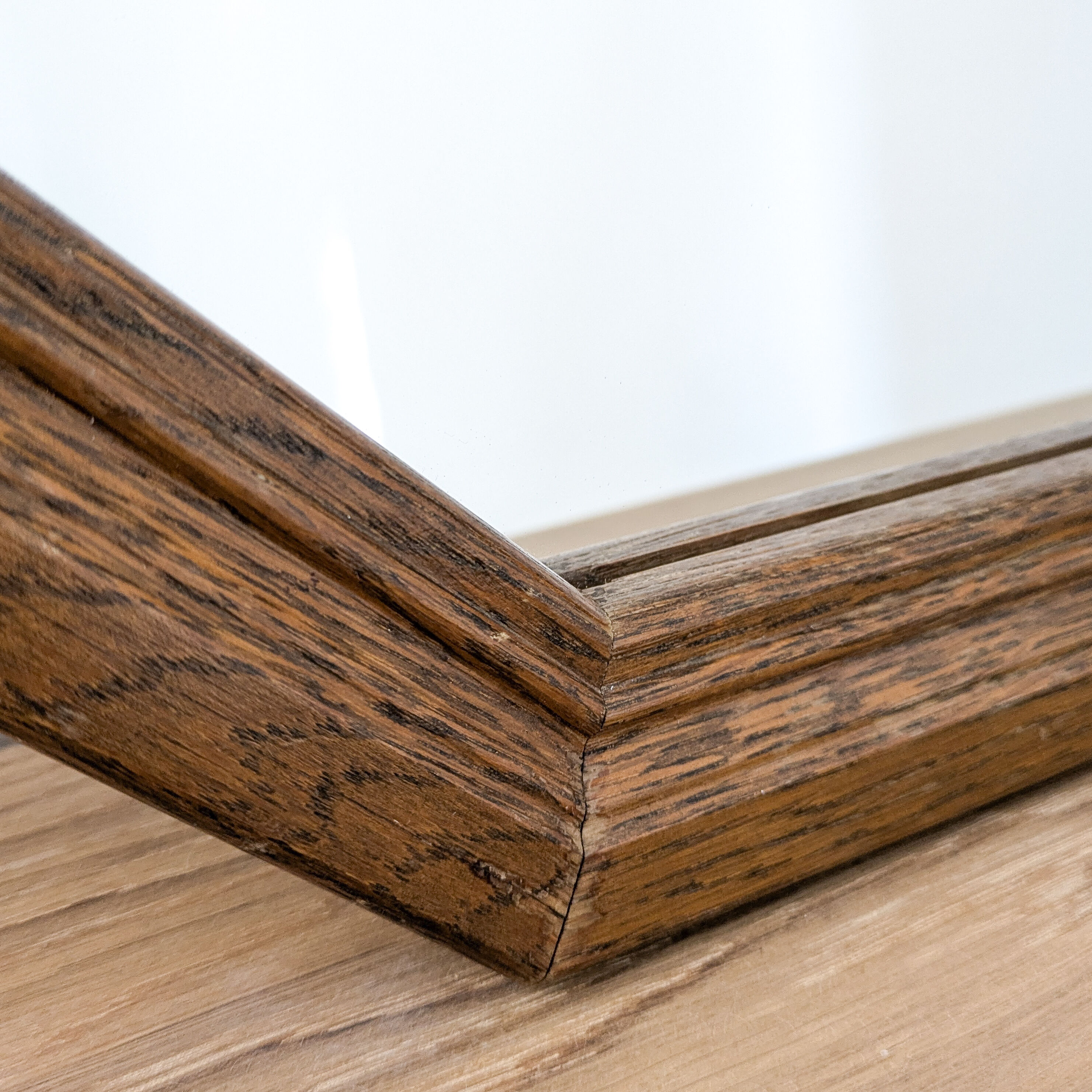 Miroir vintage octogonal en bois massif, style rustique ou entrée rétro