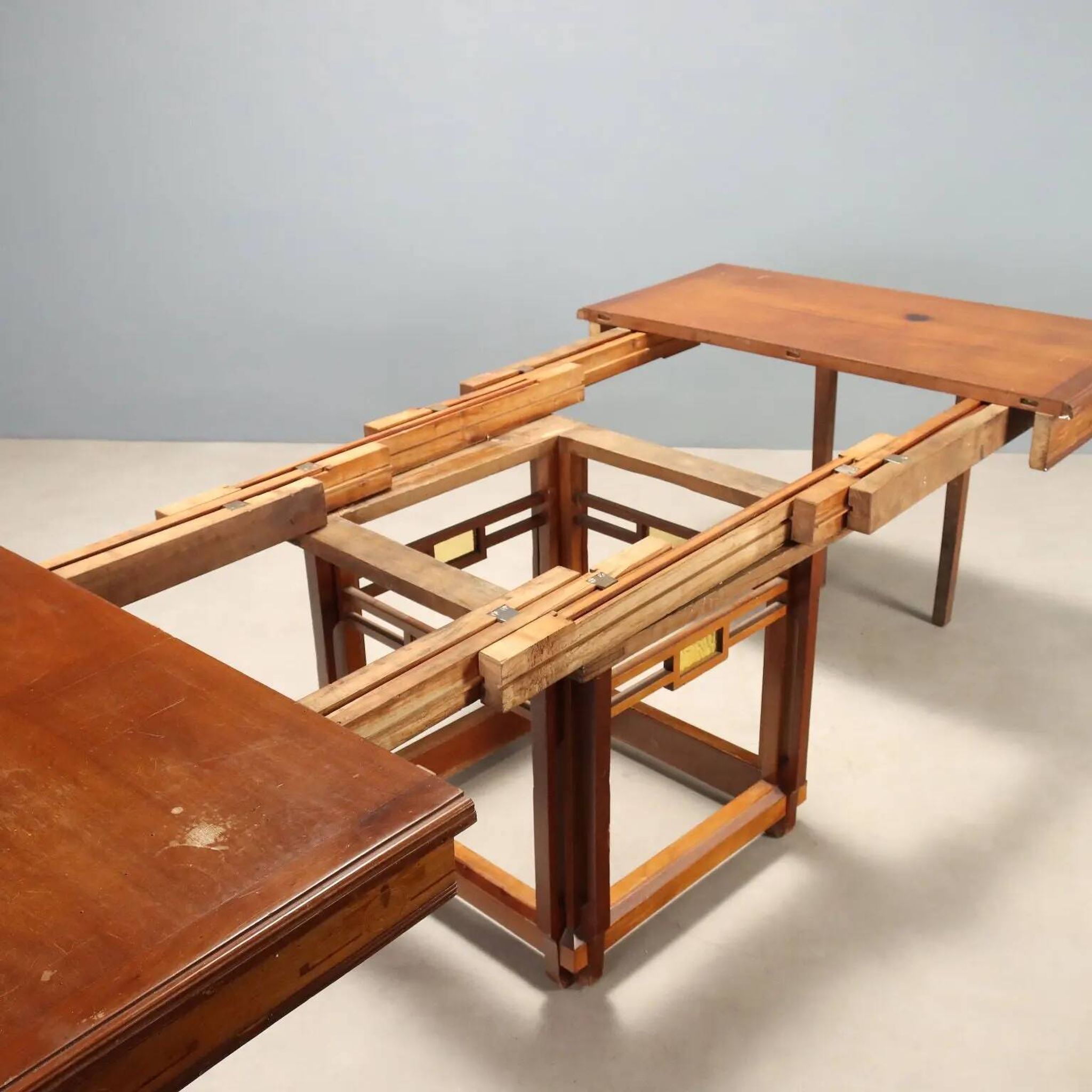 Antique Art Nouveau table in mahogany and glass, Italy, 20th century.