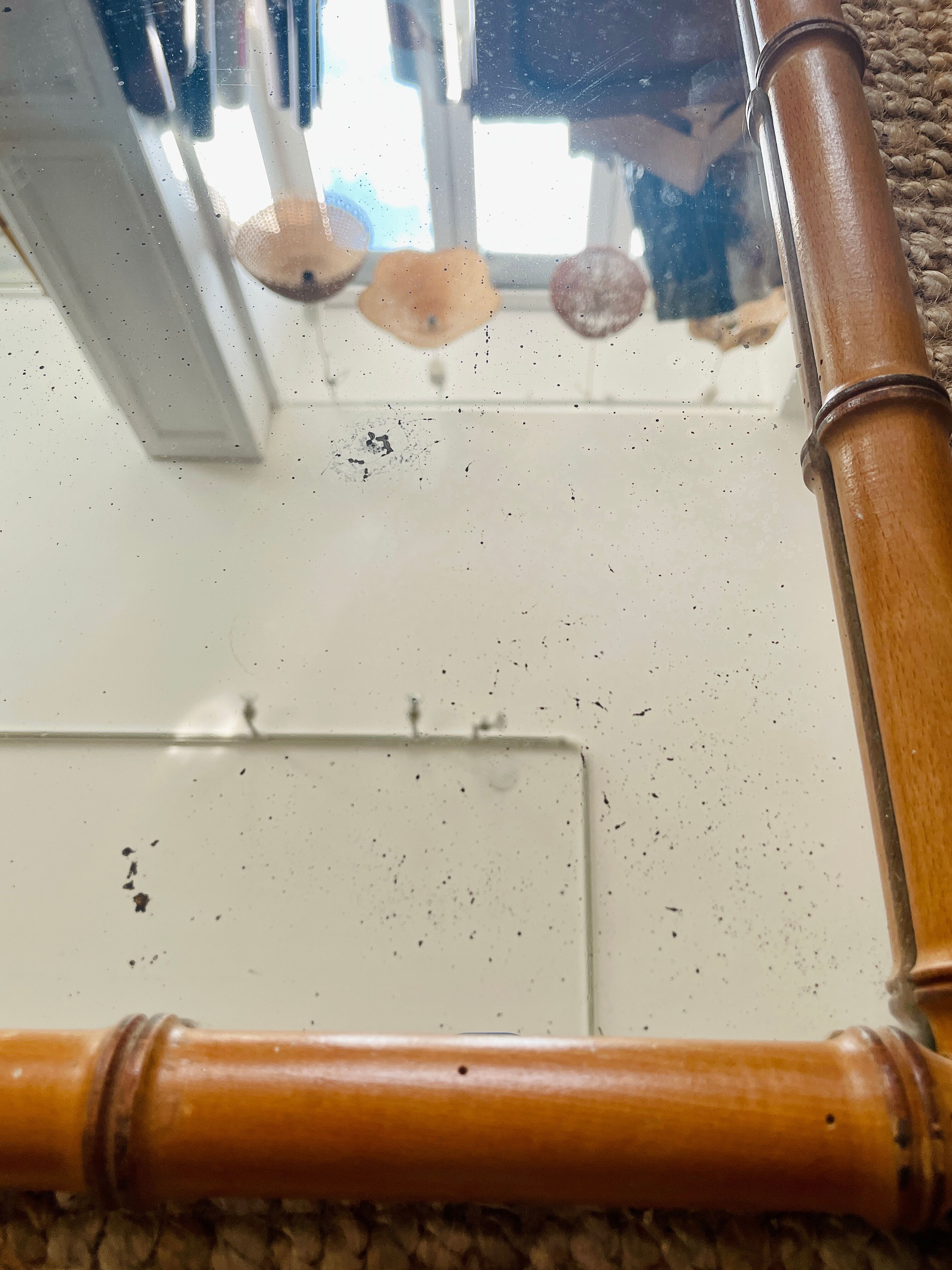 Wood mirror carved bamboo style