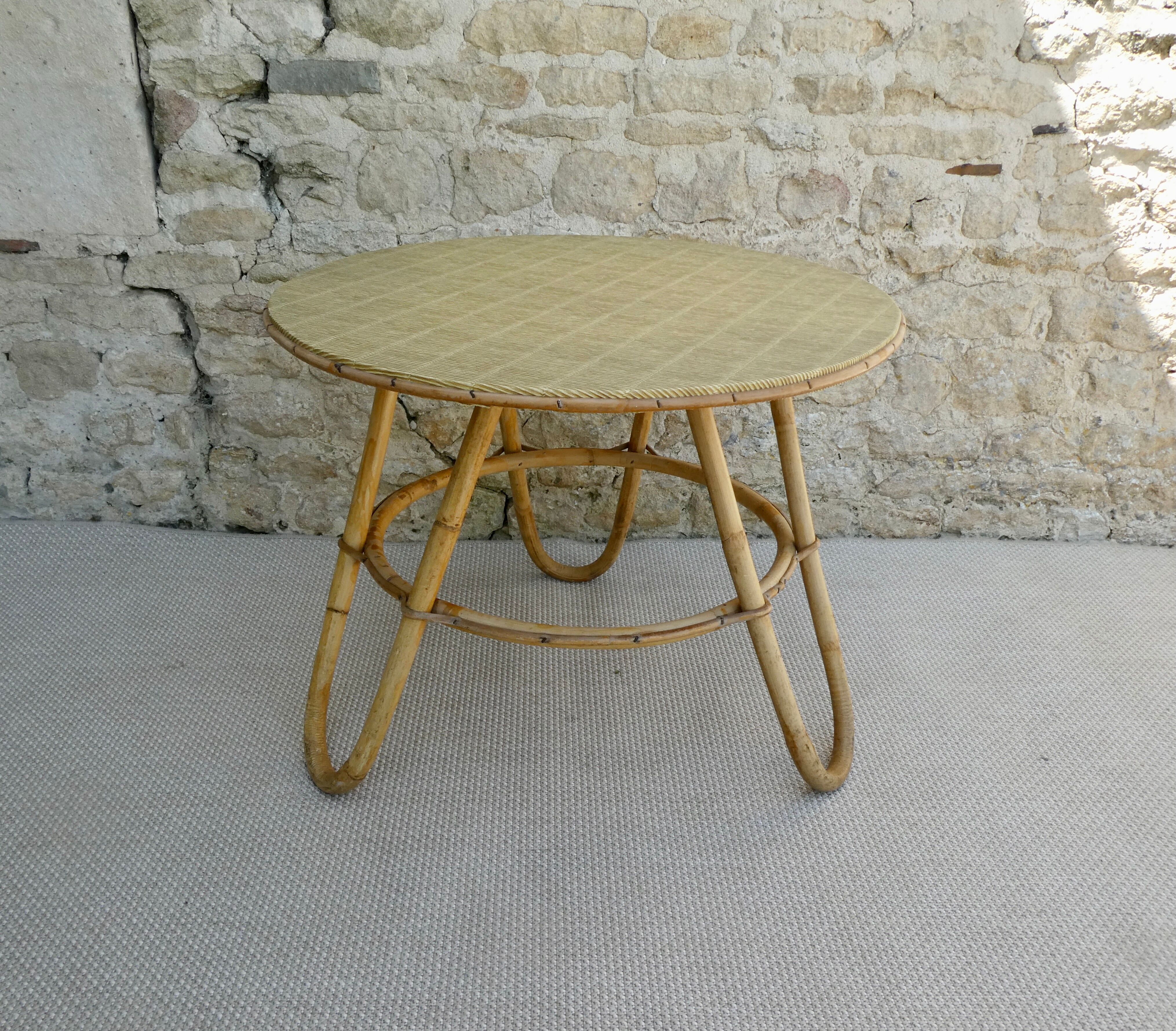 Rattan tripod pedestal table, 1960
