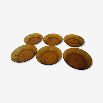 6 hollow plates Duralex amber