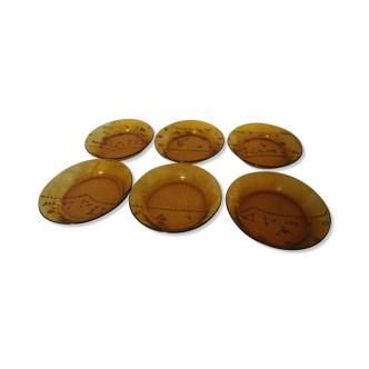 6 hollow plates Duralex amber