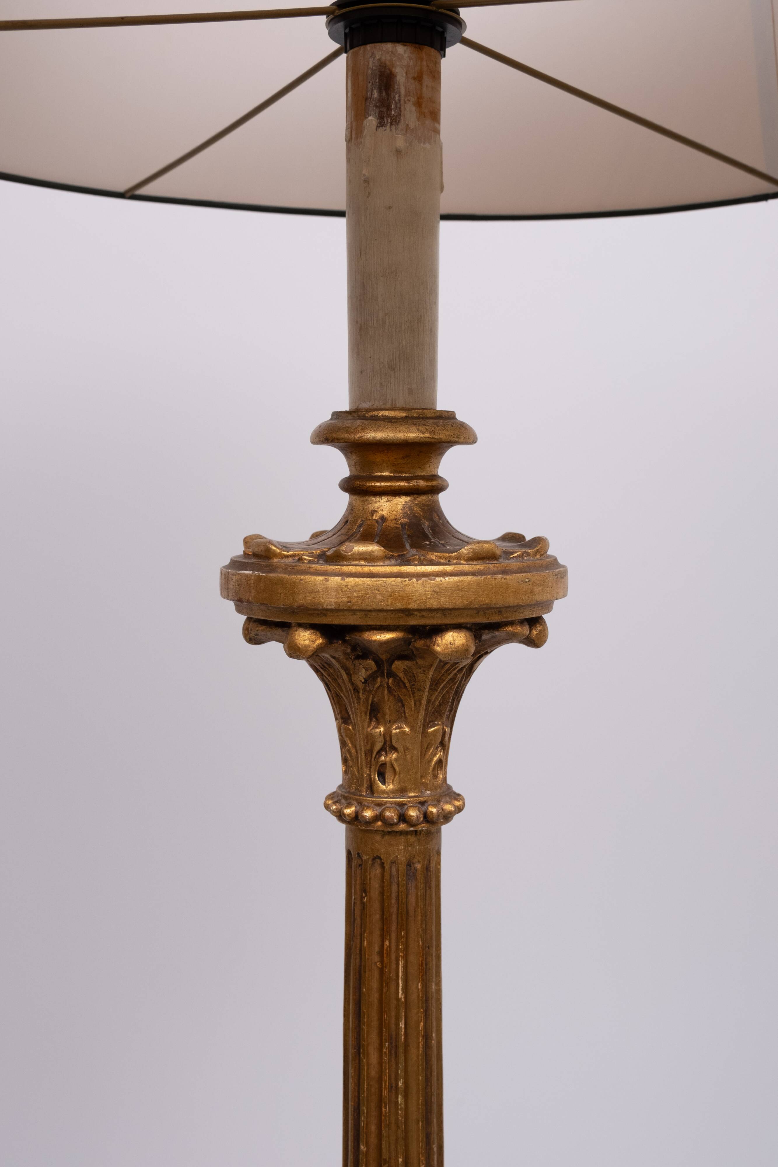 Rococo Italian Wooden Floor Lamp in Gold, 1950s