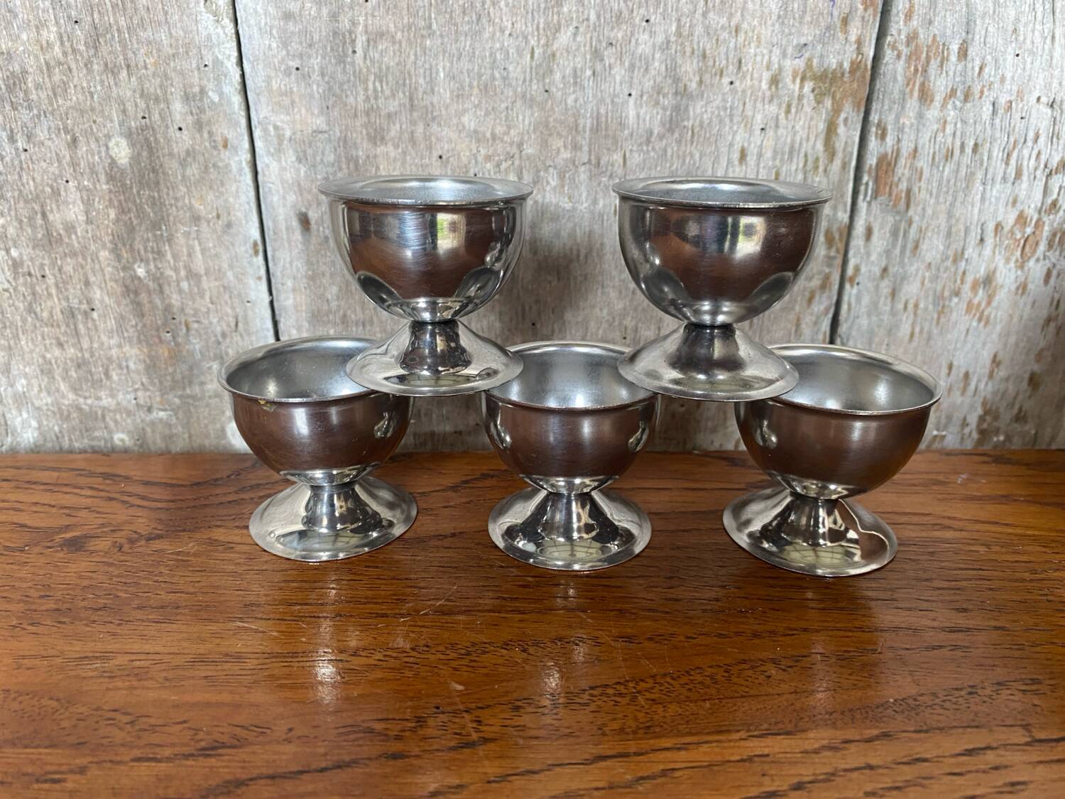 Set of 5 guy degrenne stainless steel egg cups made in france vintage
