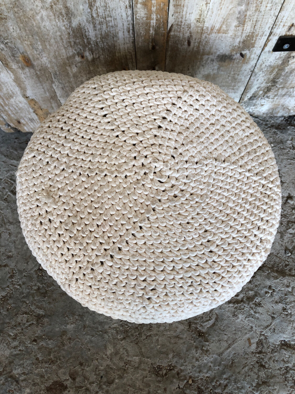 White wooden stool + vintage wool seat #a294