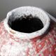 Glazed raku ceramic vase decorated with sakura, vintage 1980s-1990s.