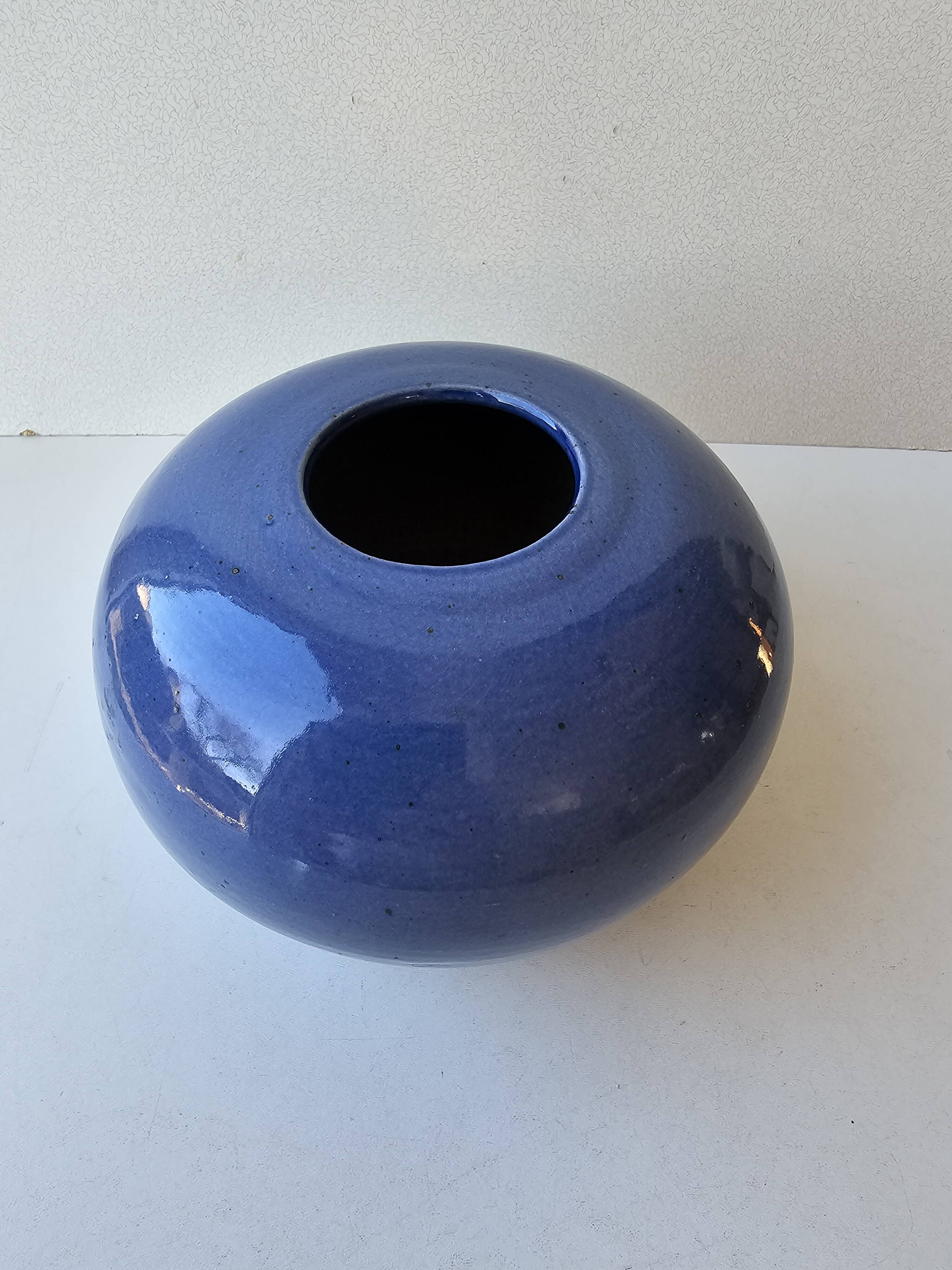 Blue ceramic round vase Unmarked