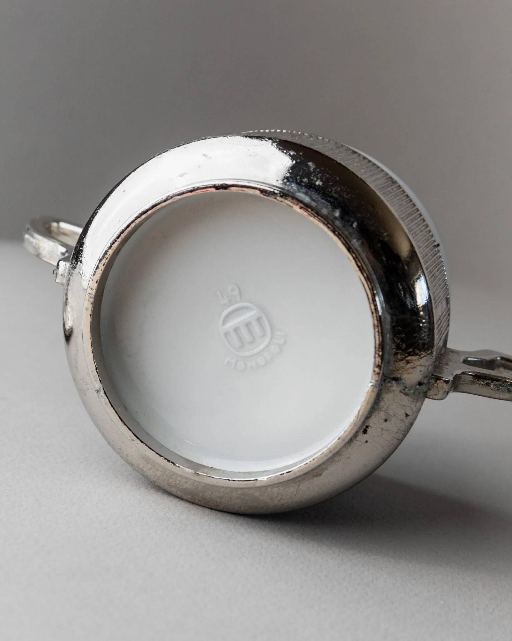 Blanc Porcelaine with Silver-Plated Lid Monopoli Italy 1950s Mid-Century Sugar Jam Bowl
