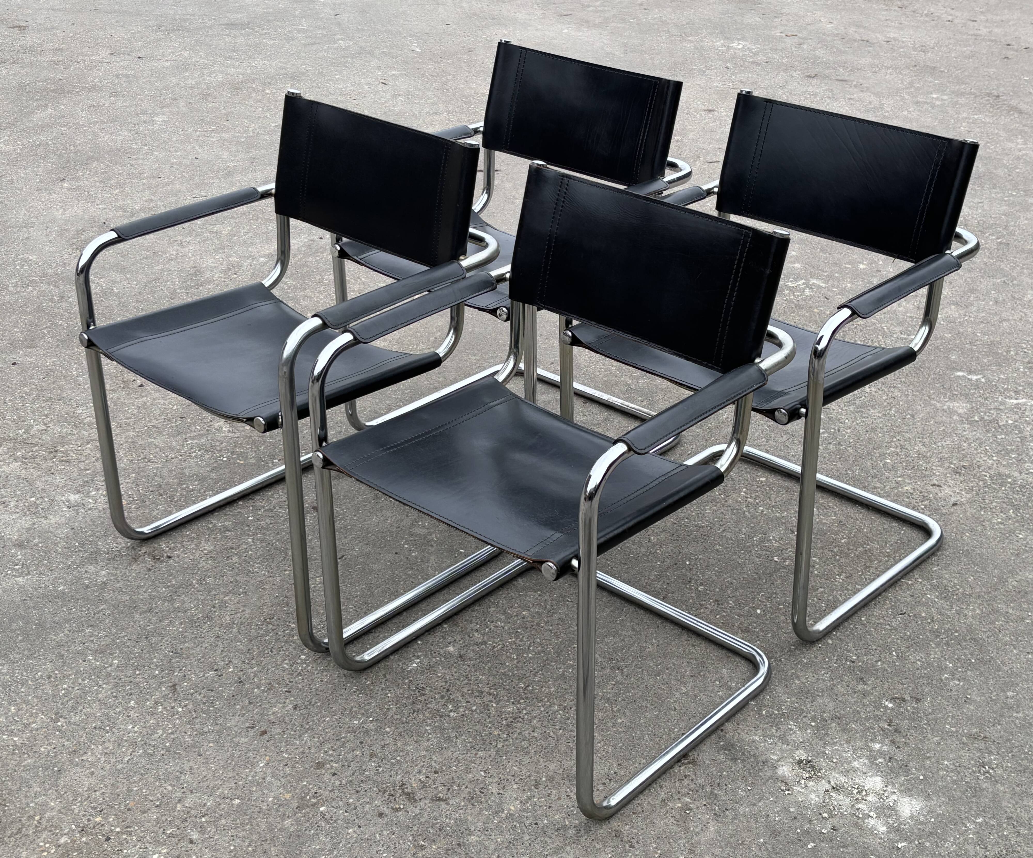 Vintage set of 4 tubular leather chairs style MG5 Grassi