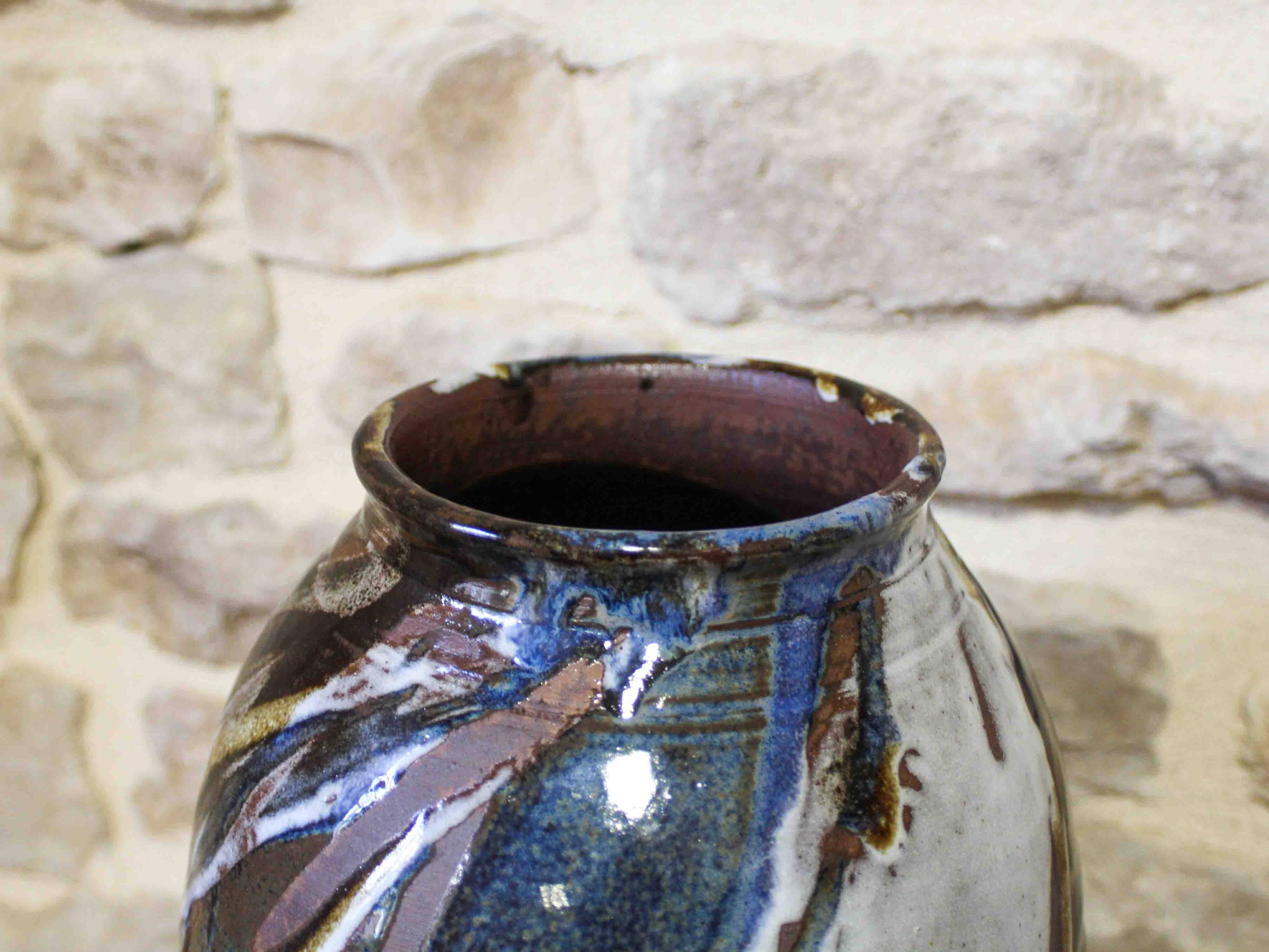 Large glazed stoneware vase signed