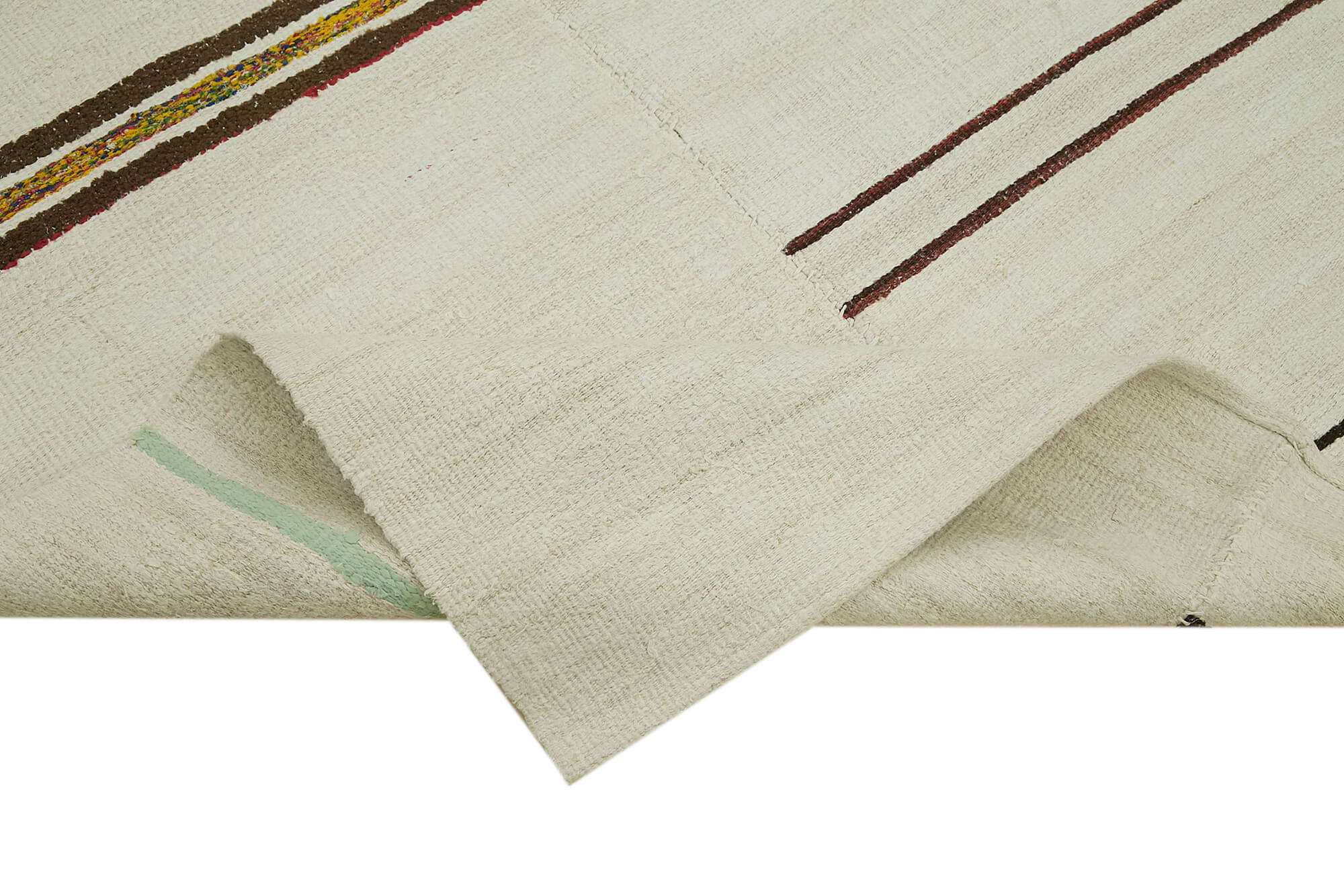 Hand-knotted turkish unique 1970s 138 cm x 260 cm beige hemp kilim carpet