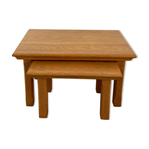 paire de tables gigognes en chêne brutaliste 1970
