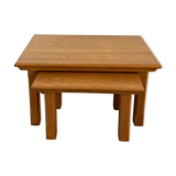 Brutalist mid-century set of oak nesting tables