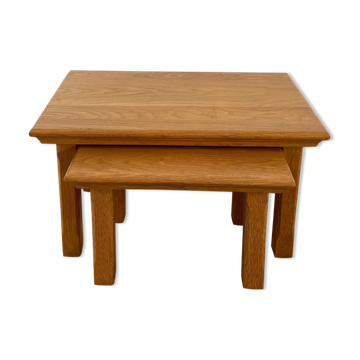 Brutalist mid-century set of oak nesting tables