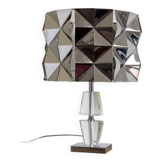 Space age lamp. 1980. Stainless steel and glass.